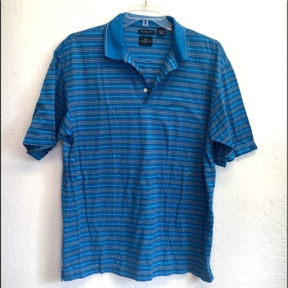 DOCKERS Golf Blue Collared Polo Mens Shirt Striped